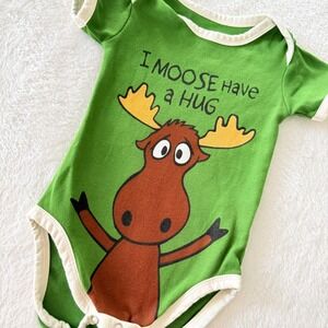 Lazy One Baby Moose Onesie Green Cotton Bodysuit Size 12M